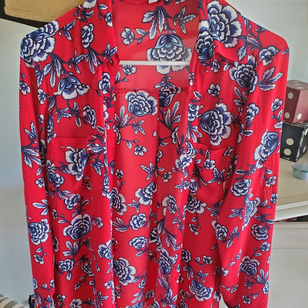 EXPRESS Red Portfolio Slim Fit Long Sleeve